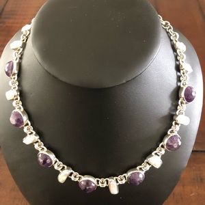 Sterling silver, pearl and cut amethyst necklace